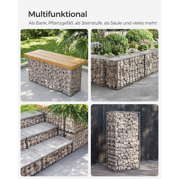 Rootz Gabion Basket Set - Stenkorg - Trädgårdsvägg - Galvaniserat stål - 100cm x 50cm x 30cm - Gör-det-själv landskapsplanering - 15kg