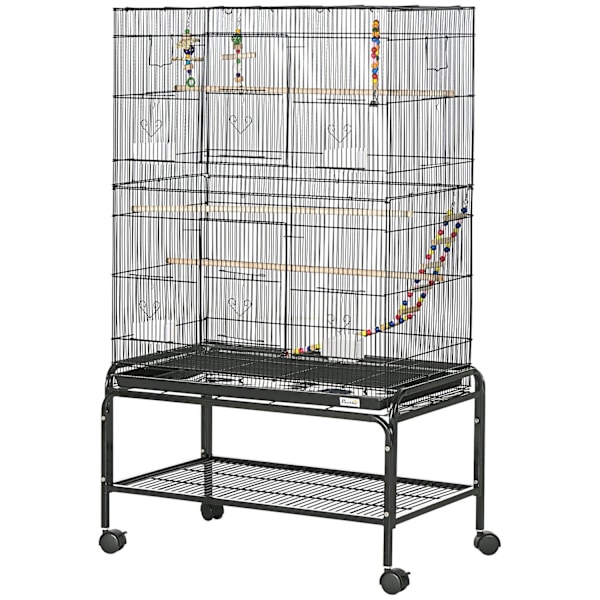 Rootz Bird Cage on Wheels - Aviary - Paparrothöljet - Lätt rengöring - 79 x 49 x 133 cm - Svart