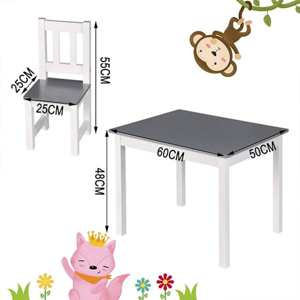 Rootz børnebord og stolesæt - Aktivitetsbord - Legesæt - Sikkert og holdbart - Let at rengøre - Multifunktionelt - 60 cm x 50 cm x 48 cm Bord, 26 cm x