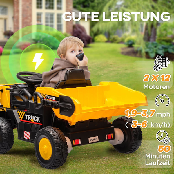 Rootz Electric Dump Truck Ride -On Car - Children’s Vehicle - Kids Tractor - Vipting Load Area - Lights & Music - 97 cm x 63 cm x 53 cm