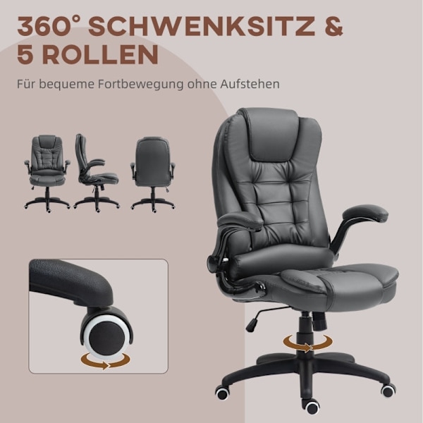 Rootz Executive Chair - Datorstol - Kontorsstol - Imiterat läder - Justerbar höjd - 60cm x 69cm x 111-121cm