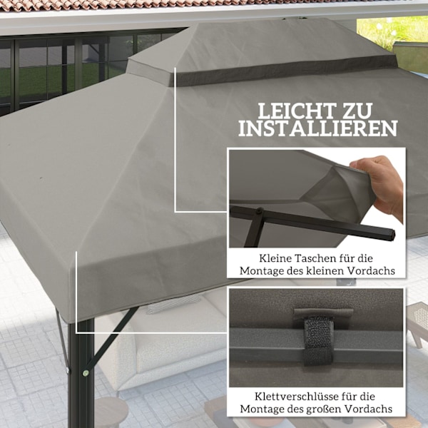 Rootz Pavilion Ersättningstak - Gazebo -täckning - Tarpaulin Canopy - Solskydd UPF30+ - 400 cm x 300 cm - Grå