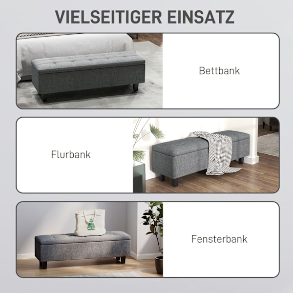 Rootz Linned Look Storage Bench - Opbevaring sæde bryst - tuftet opbevaringsbænk - skjult opbevaring - 138 cm x 40 cm x 45 cm