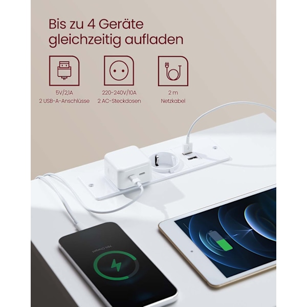 Rootz Bedside Table 2 Set With Drawer - Nightstand - Bedside Cabinet - Laddningsstation - 35 cm x 40 cm x 59 cm - Vit och brunt