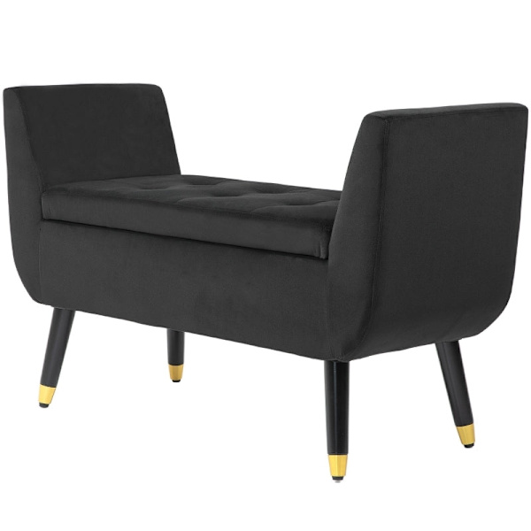 Rootz Velvet Bench - Mörkgrå - Förvaringsbänk - Vintage Design - Avsmalnande guldben - Andas polyester - 107cm x 42cm x 65cm