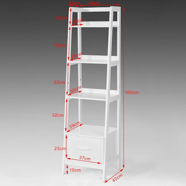 Rootz White Storage Display Hyllyt Tikkaat Hylly Kirjahylly laatikolla ja 4 hyllyllä