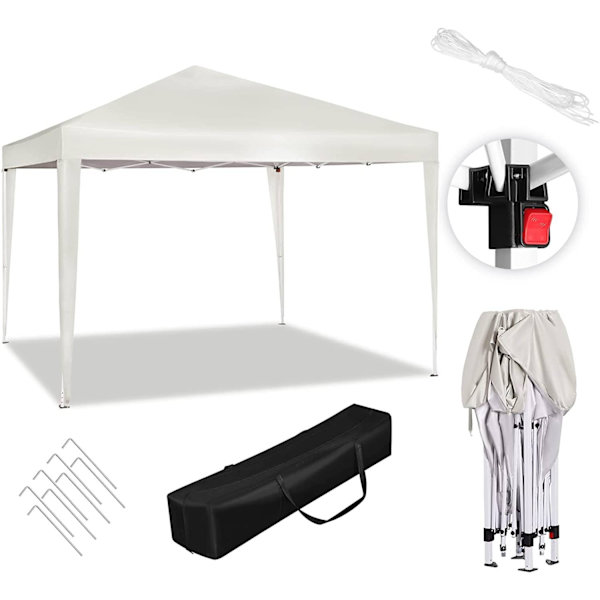 Rootz Gazebo Pop-Up-tält - Vattentät pagod - Solskyddstak - UV- och regnskydd - Enkel installation - Justerbar höjd - 3m x 3m - Beige