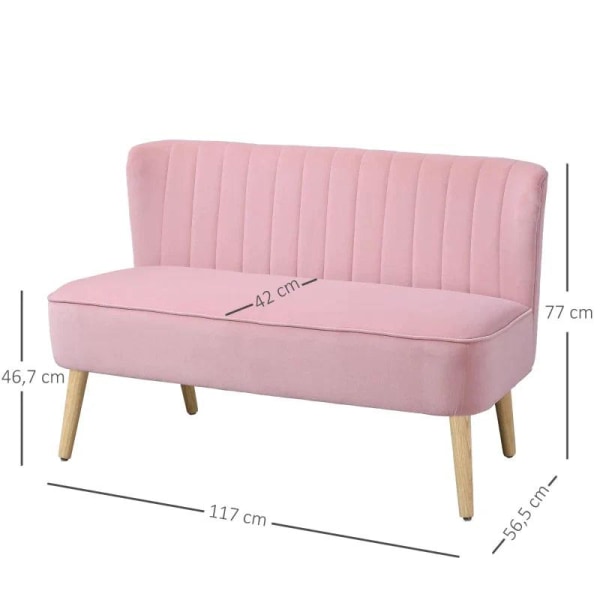 Rootz soffa - 2-sits tygsoffa - Soffa - Lounge soffa - Rosa - 117 X 56,5 X 77 Cm