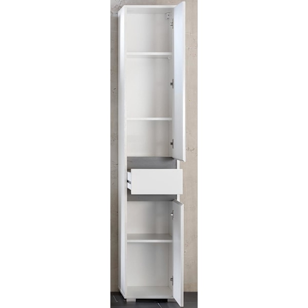 Rootz Tall Bathroom Wall Cabinet - Vertical Storage Unit - Modern Bathroom Cupboard - White High-Gloss Finish - 35 x 191 x 31 cm