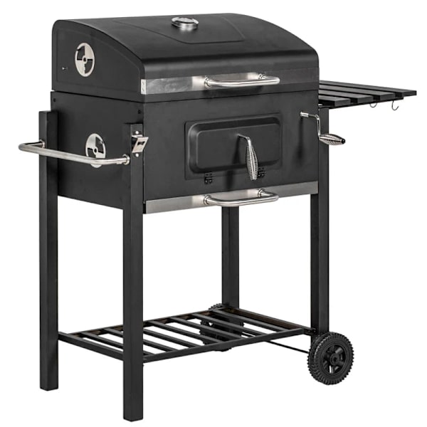 Rootz Charcoal Grill Smoker - BBQ Smoker - 1 Hylla - 1 Handduksställ - 2 Grillgaller - Raffinerad design - Rostfritt stål+metall - Svart - 113cm x 65c