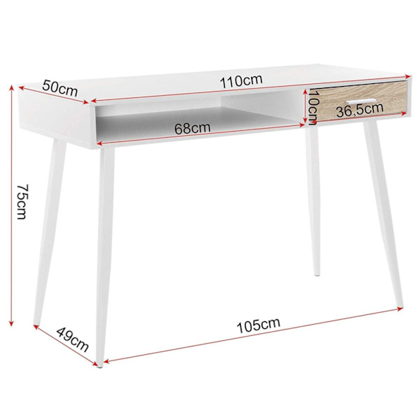 Rootz moderne skrivebord med skuffe - Kontorbord - Arbejdsstation - Rigelig opbevaring - Holdbar og ridsefast - Glat funktionalitet - 50 cm x 75 cm x
