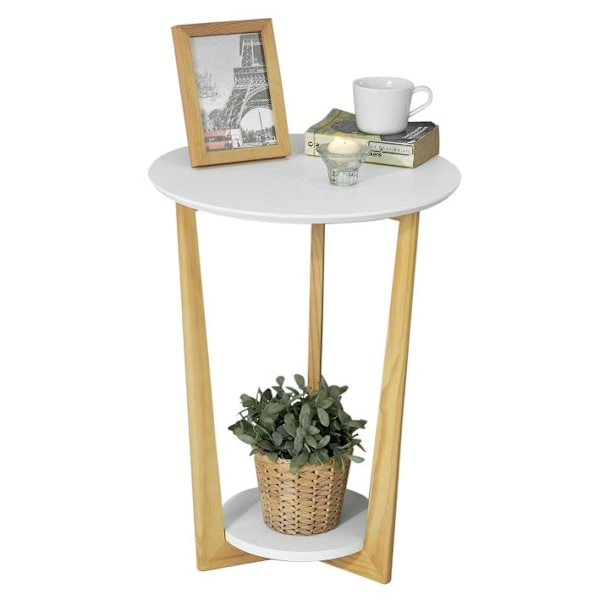 Rootz Elegant Sidebord - Balkonbord - Sofabord - MDF og fyrretræ - Dobbelt opbevaringshylder - Ridsefast - 60cm x 45cm/25cm