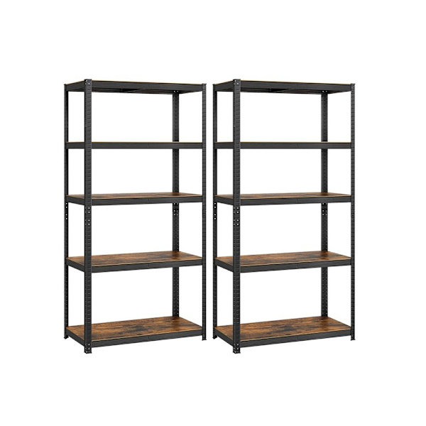 Rootz Sæt med 2 stående hylder - Opbevaringsstativ - Med 5 justerbare hylder - Heavy Duty Hylde - Spånplade - Brun-sort - 50 x 100 x 200 cm