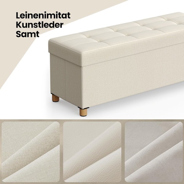 Rootz foldbar förvaringsbänk - sätepall - Ottoman med förvaring - 112L kapacitet - 38 x 110 x 40 cm - Klädda MDF och linne