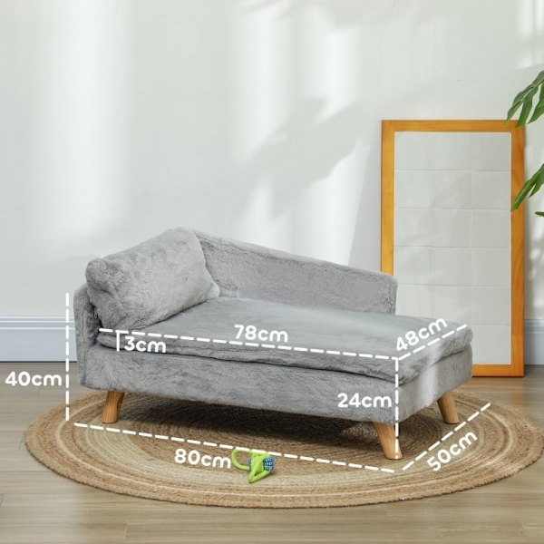 Rootz Plys Hundesofa - Hyggelig kæledyrssofa - Forhøjet design - Vaskbare betræk - Blød pude og pude - 80 cm x 50 cm x 40 cm