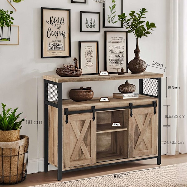 Rootz Sideboard - Kökskåp - förvaringsskåp - Hållbar stålram - 33 cm x 100 cm x 80 cm