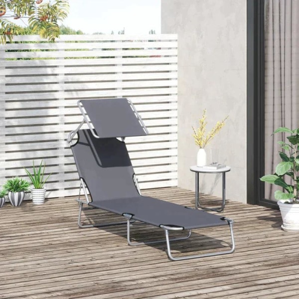 Rootz Solstol - Trädgårdssäng - Strandsäng - Wellness Lounger - Fällbar - Solskydd - Justerbar solstol - Grå - 187L X 58W X 36H CM