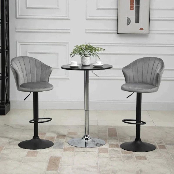 Rootz sæt med 2 barstole - Drejelige barstole - Med ryglæn Velvet Touch - Højdejusterbar - Armløs skum - Grå - 51 x 53 x 92-112cm