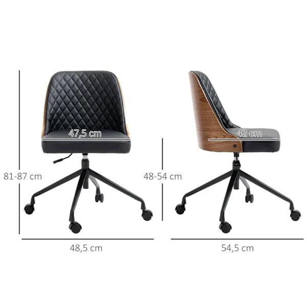 Rootz kontorsstol - Skrivbordsstol - Snurrstol - Hemmakontorsstol - Höjdjusterbar - Svart - 48,5 x 54,5 x 81-87 cm
