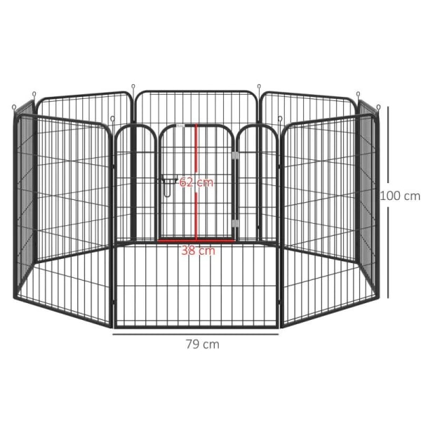 Rootz Pet lekhage - Outdoor Run Lekhage - Kanin Valp Cage - Hundpennor - Fällbart stängsel - Trädgård - Metal Hutch - Svart - 79 x 100 cm