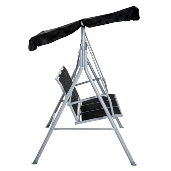 Rootz 3-sits Gungstol - Trädgårdsgungbänk med tak - Hollywood Gunga - Metall - Polyester - Loopduk - Svart + Silver - 171 x 108 x 154 cm