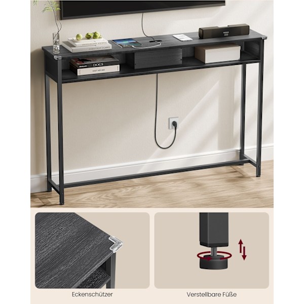 Rootz hjemmekontor - Skrivebord - Computerbord - Spånplade og stål - 25 cm x 120 cm x 81,1 cm - Antracitgrå-blæk Sort - 10,7 kg