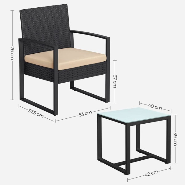 Rootz Havemøbelsæt - Udendørs møbelsæt - 3-delt havemøbelsæt - R