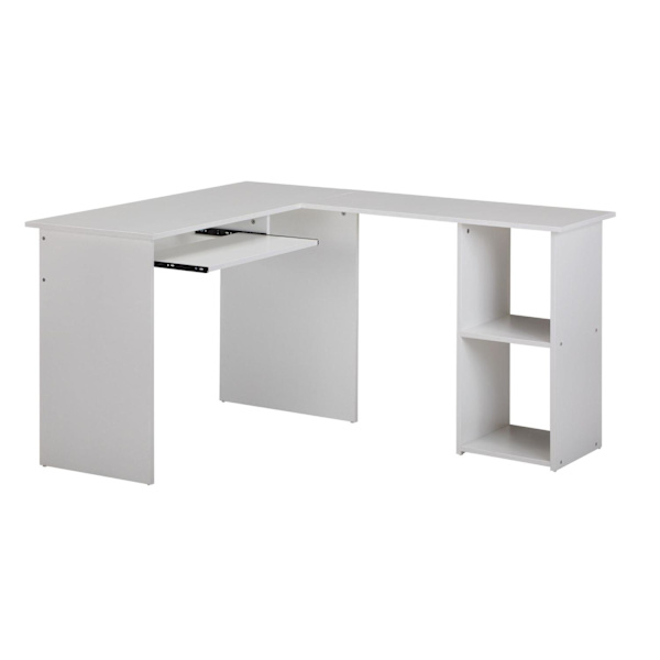 Rootz design skrivebord 140 x 75,5 x 120 cm hvid - Skrivebord med hylde arbejdsværelse hjemmekontor bord kontor moderne