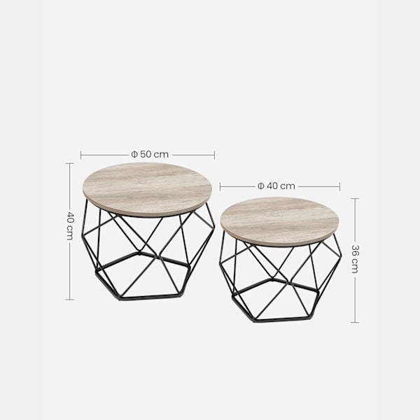 Rootz 2-delt sofabord - Greige Sort - Spånpladestål - Store og små borde - Max 20 kg Kapacitet - 50 cm x 40 cm 40 cm x 36 cm