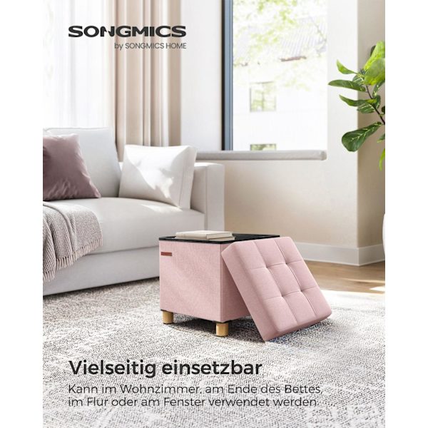 Rootz Pastel Pink sædekiste - Opbevaring Ottoman - Fodskammel - Imiteret linned - Skumpolstring - MDF-konstruktion - 38 cm x 38 cm x 40 cm - 3,5 kg -