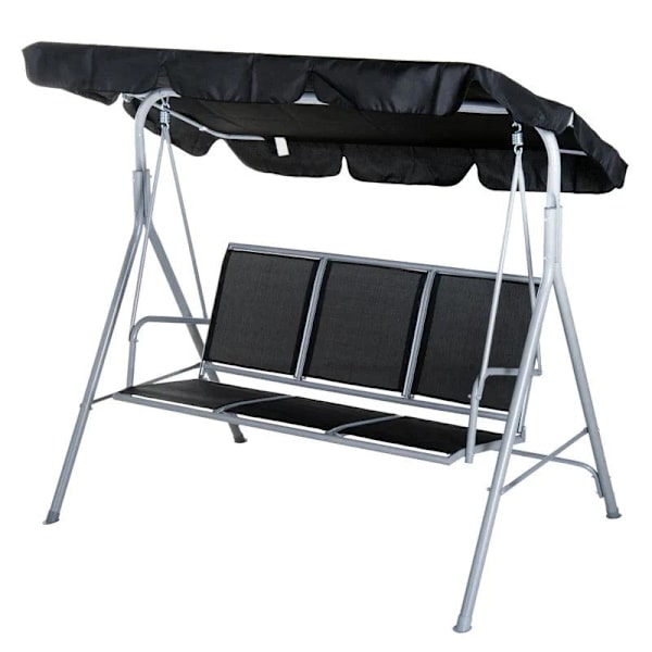 Rootz 3-sits Gungstol - Trädgårdsgungbänk med tak - Hollywood Gunga - Metall - Polyester - Loopduk - Svart + Silver - 171 x 108 x 154 cm