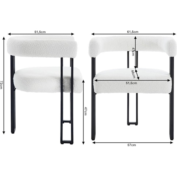 Rootz spisestuestol - Moderne køkkenstol - Chenillestof - Metalben - Stabil og robust - Komfortabel siddeplads - 61,5 cm x 72 cm x 51,5 cm