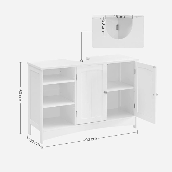 Rootz Under-Sink Cabinet - Badeværelsesopbevaring - Vaskeskab - MDF - Chrome Håndtag - 90cm x 30cm x 60cm