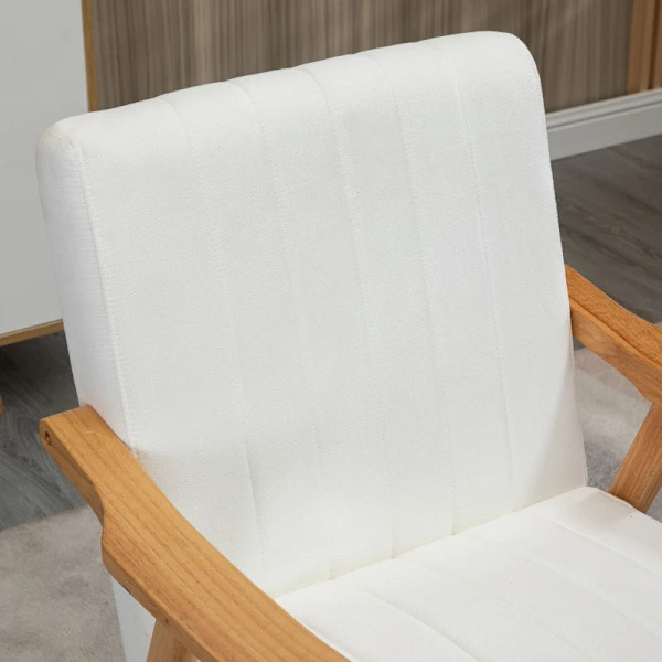 Rootz stoppad fåtölj - i skandinavisk design - sammetslook - massiv träram - gummiträ - natur + kräm - 68 x 74 x 82 cm