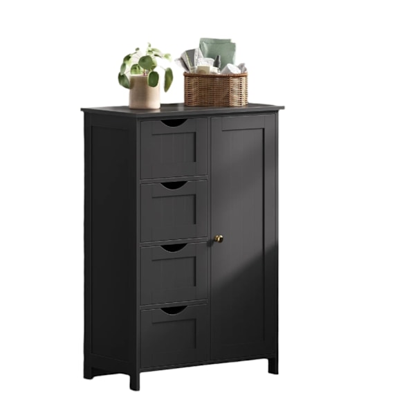 Rootz Badeværelse Skab - Smalt badeværelsesskab - Sideskab - Rumbesparende opbevaringsløsning - 30 cm x 55 cm x 82 cm - Blæk sort MDF