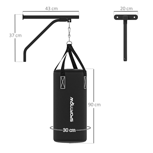 Rootz Boxningssäck Set - Boxningssats - Tung väska - Hängande boxningssäck - Sand/tyg fyllbar - 90cm x 30cm - Väggmonterad - Stålram