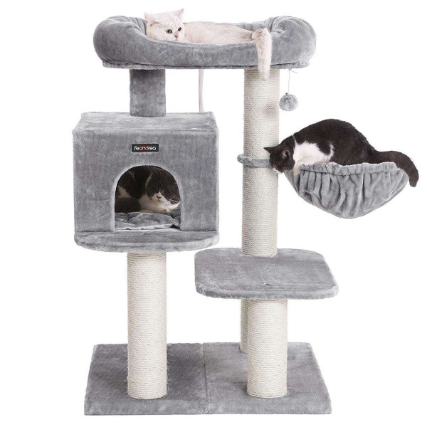 Rootz Cat Tower - Justerbart Kattetræ - Kattehus - Kradsestolpe - Grå - 70 x 60 x 112 cm