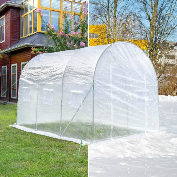 Rootz Premium Large Walk-In kasvihuone - Puutarhakasvihuone - Kasvisuoja - Säänkestävä PE-verkko - Tilava 6 m²:n sisätila - Tukeva 19 mm teräsrunko -