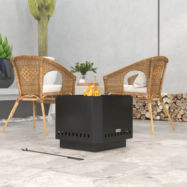 Rootz Fire Pit - Sisältää pokerin - Fire Barrel - Tukeva rakenne - Metalli ja ruostumaton teräs - Musta - 48L x 48W x 41K cm