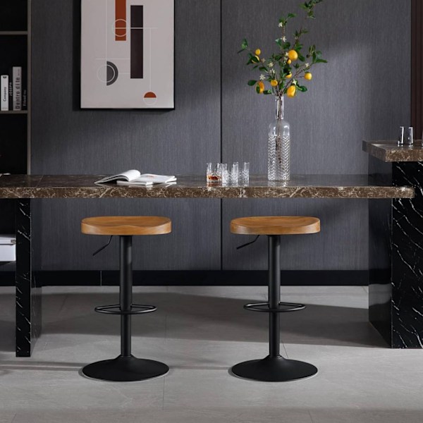 Rootz Barstolsset i trä - Vridbara pallar - Köksstolar - Furu - Vridbar sits - Justerbar i höjdled - 41,5 cm x (60-81 cm) x 31,5 cm