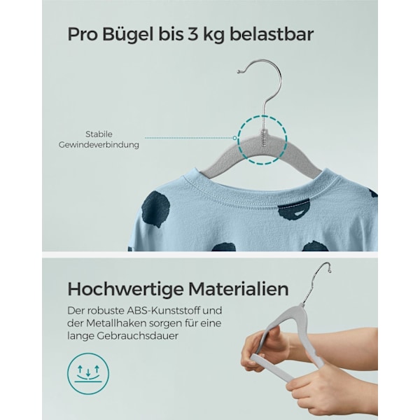 Rootz 30-pack barnklädeshängare - Dove Grey - ABS-plast - Sammet - Metallkrok - Lättvikt - Utrymmesbesparande - Slitstark - 30cm x 20,5cm