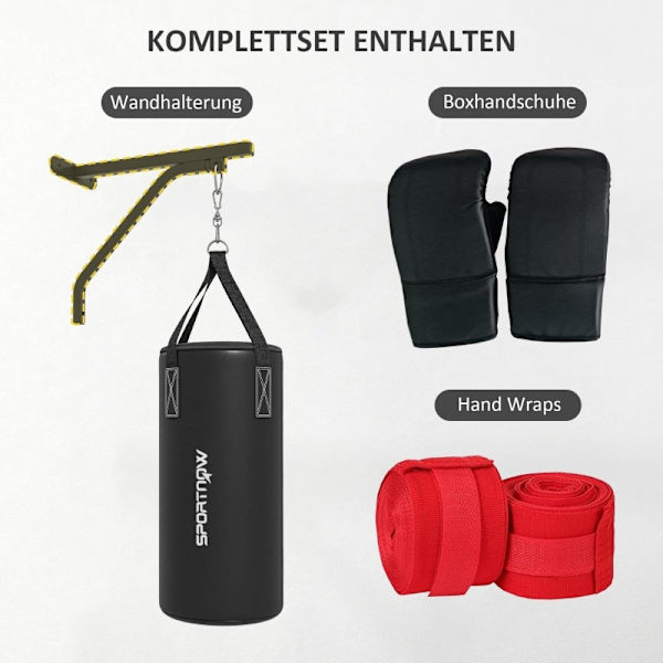 Rootz Boxningssäck Set - Boxningssats - Tung väska - Hängande boxningssäck - Sand/tyg fyllbar - 90cm x 30cm - Väggmonterad - Stålram