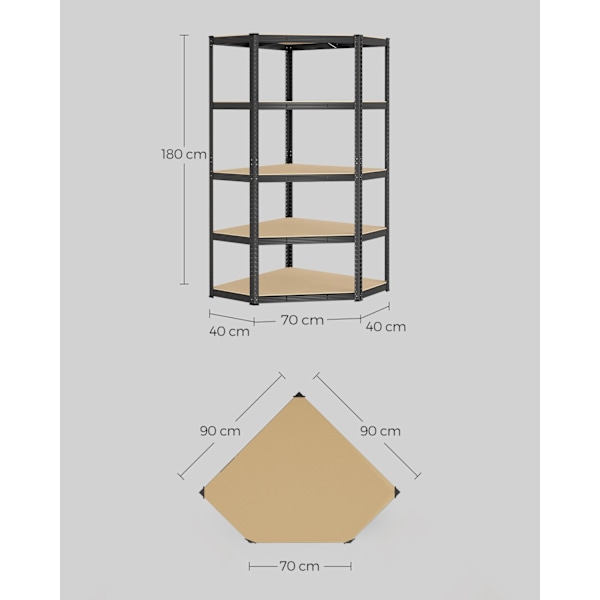 Rootz hjørnehylde - reol - reol - robust MDF - 90 cm x 90 cm x 180 cm - 20,8 kg - 875 kg Kapacitet