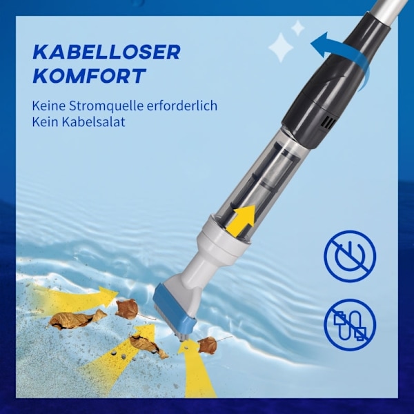 Rootz-allaspölynimuri - Langaton allasimuri - Kevyt allasimuri - Langaton toiminta - Suuri imuteho - Säädettävä pituus - Ø6 x 106-162H cm - ABS, Alumi