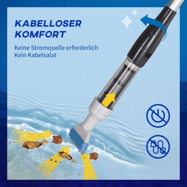 Rootz Pooldammsugare - Sladdlös Pooldammsugare - Lätt pooldammsugare - Trådlös drift - Hög sugkraft - Längdjusterbart handtag - Ø6 x 106-162H cm - ABS