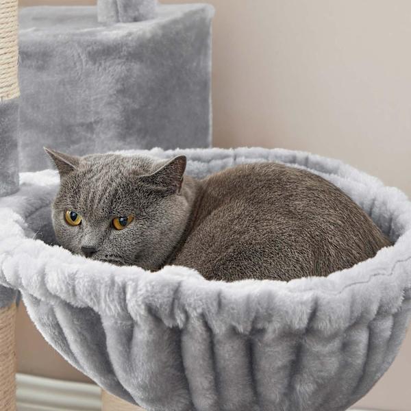 FEANDREA kattskrapstolpe - Kattträd - Kattlägenhet - 2 visningsplattformar - Mysig grotta - Fluffig solstol - Sisalstammar - Robust struktur - Pälsbol