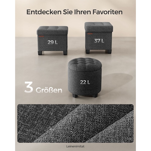 Rootz Opbevaring Ottoman - Fodstøttesæde - Pladsbesparende skammel - MDF-ramme - Linnedbetræk - 45 cm x 45 cm x 44,5 cm