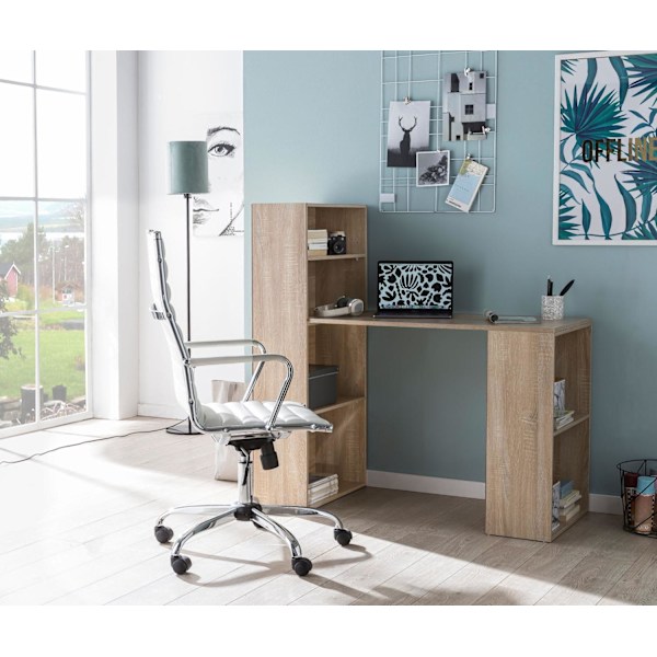Rootz skrivebord med hylde 120 x 120 x 53 cm Sonoma wood Modern - Skrivebordshylde opbevaringsrum PC bord - Computer skrivebord med hylde - Design bor