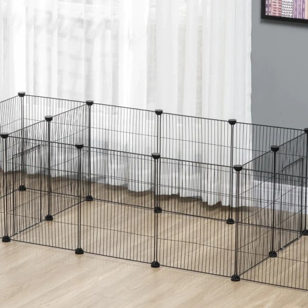 Rootz Smådyrsbure - Smådyrsløb - Indhegning til smådyr - Modulært bur - Mesh-ark - Plastikstik - Kabelbinder - Sort - 175cm x 70cm x 45cm