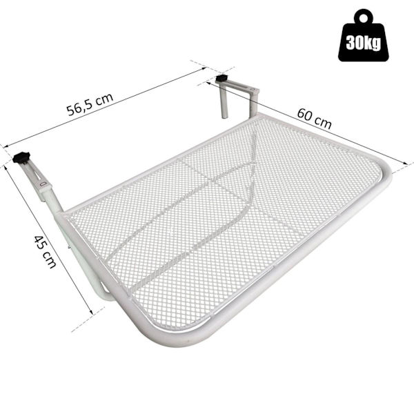 Rootz Hängbord för balkong - Vit - Metall - 23,62 cm x 22,2 cm x 17,71 cm